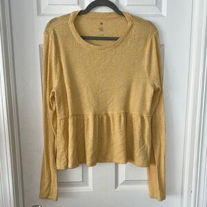 SO Yellow Peplum Blouse with Long Sleeves